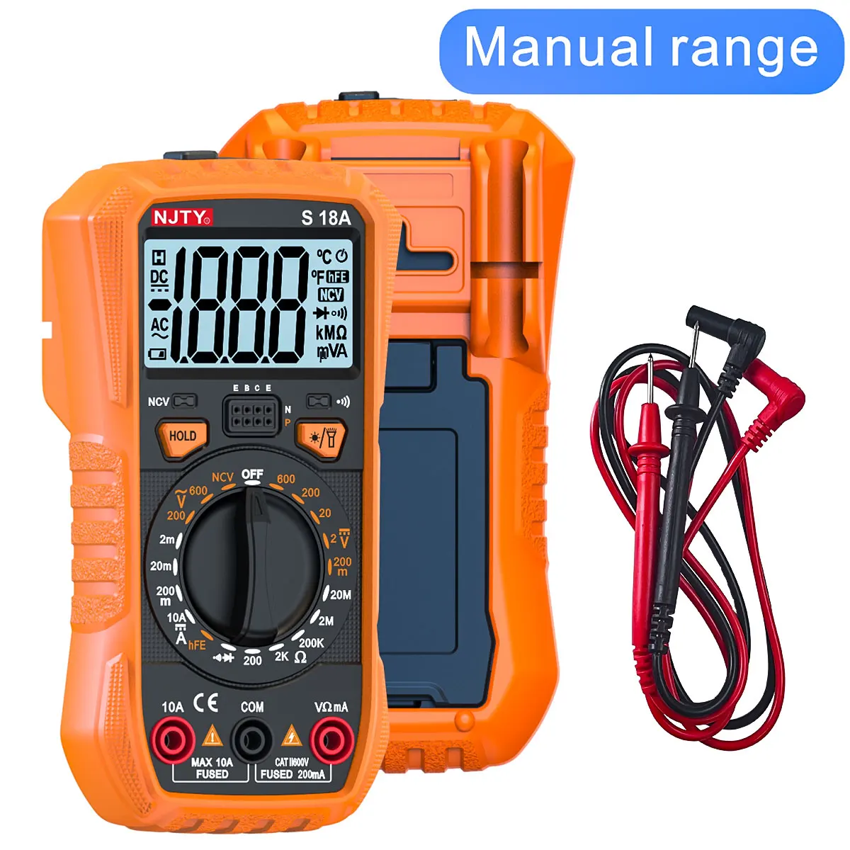 NJTY S18A Digital Multimeter 2000 Counts Handheld Voltmeter Tester Resistance Diode Multi Tester with Backlight LCD Manual Type