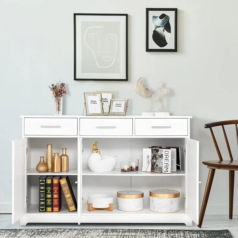 Aparador de mesa de Buffet, armario de almacenamiento de cocina, aparadores y Buffets de Credenza blanca con almacenamiento, armario de barra de café