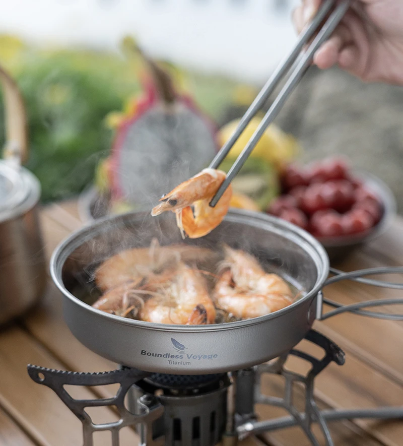 Boundless Voyage Cookware Kit Titanium Pot Pan Folding Handles Outdoor Camping Hiking Picnic Ultralight Bowl Plate 1L 500ml