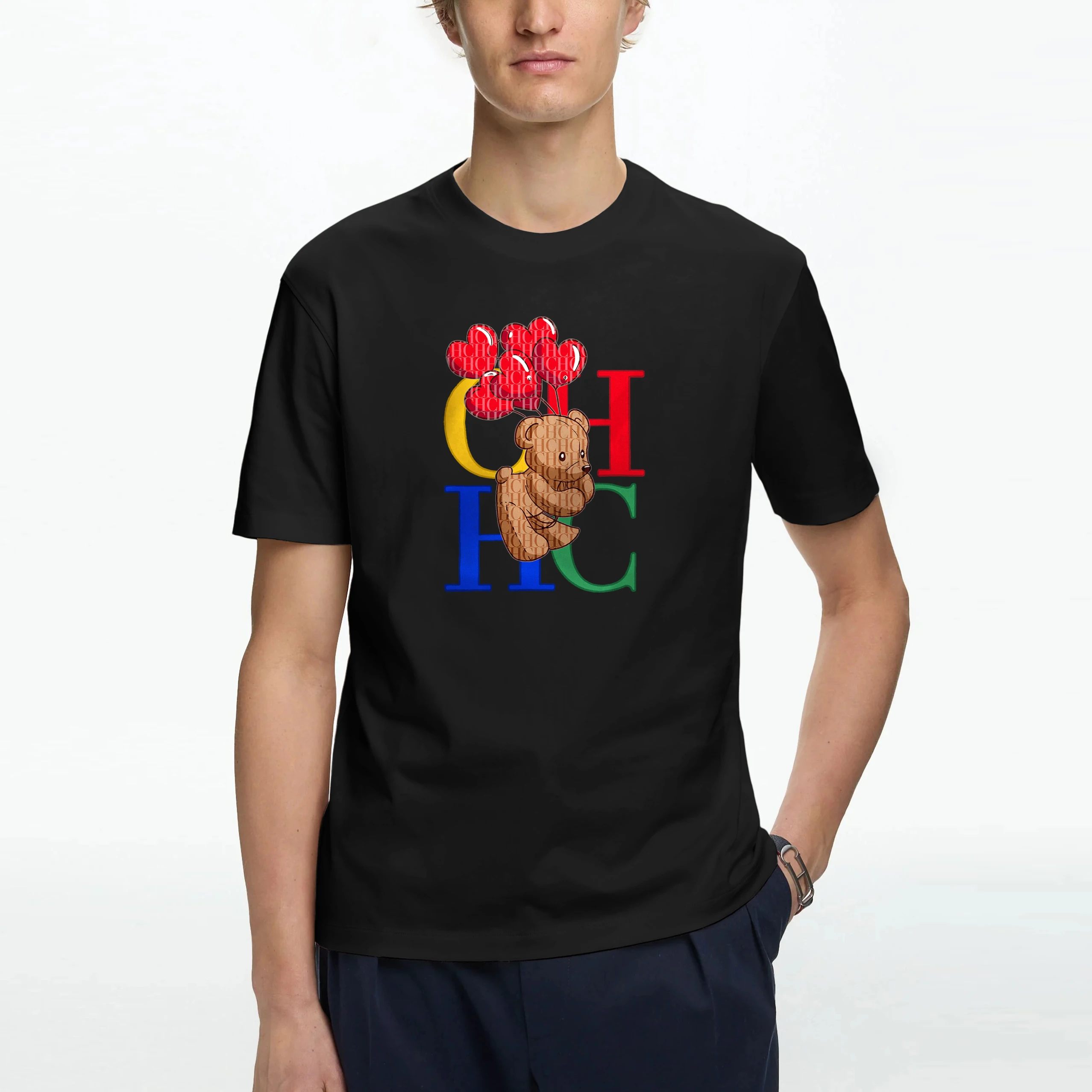 

CH 2025 летняя ретро модная футболка в стиле Харадзюку, хлопковая футболка унисекс, свободная уличная унисекс, повседневная футболка с короткими рукавами и буквенным принтом