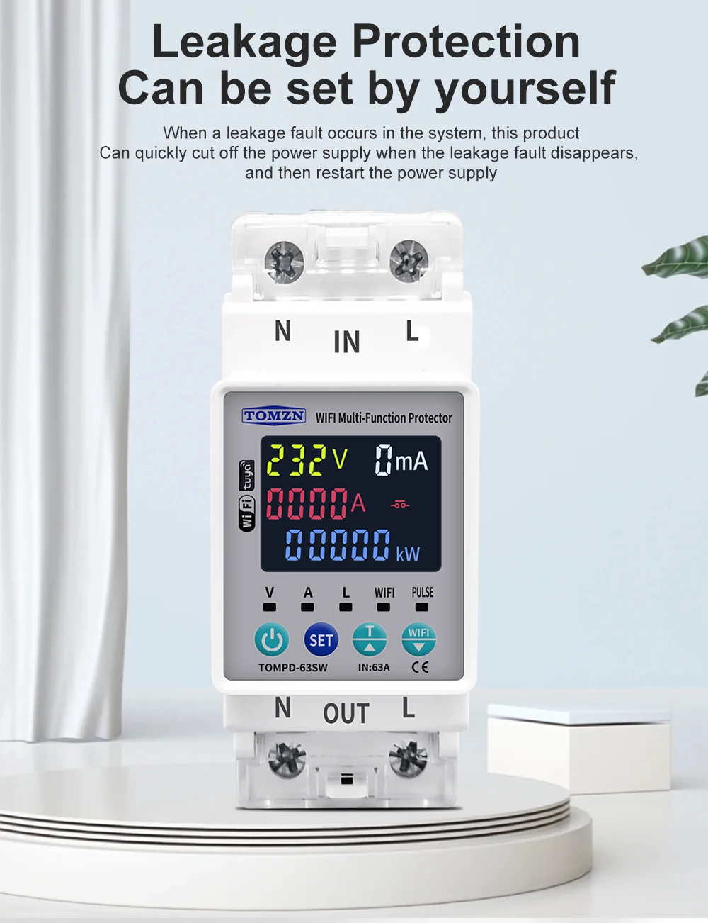 TOMZN 2P 63A 110V 220V Smart Life WLAN-Schalter mit kWh-Messung, Leistungsschalter mit Timer, Spannungs-, Strom- und Leckageschutz – Detail 6