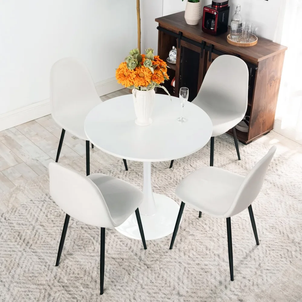 Kitchen Table with Pedestal Base and Chairs for 4 People,5 Piece Kitchen Table Sets, Round Dining Table Set with 4 Fabric Chairs