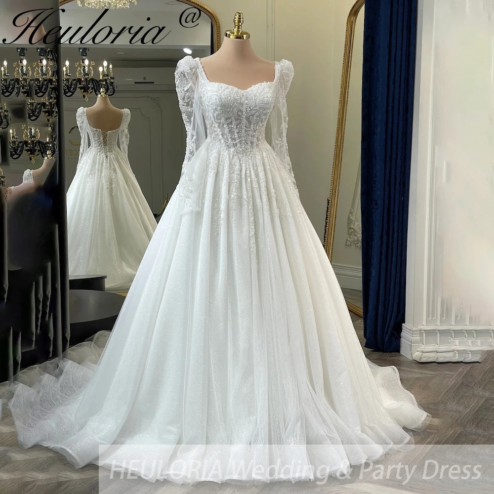 

HEULORIA elegant ball gown princess wedding dress long sleeve lace beading bride dress Robe De Mariee Wedding gown
