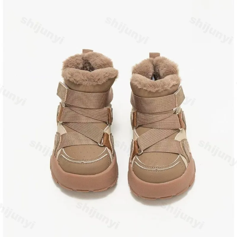 الأولاد موضة الدافئة شعر عالية أعلى سميكة سوليد الثلوج الأحذية 2025 الشتاء الأطفال خمر تنوعا أفخم أحذية قطنية مريحة
