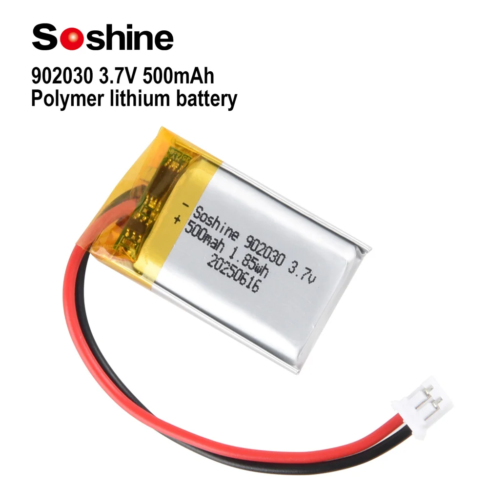 Soshine 902030 Battery 500mAh 3.7V Lipo Lithium Polymer Batteries for Solar Light DVD Tracker Anti-theft Device GPS Massager