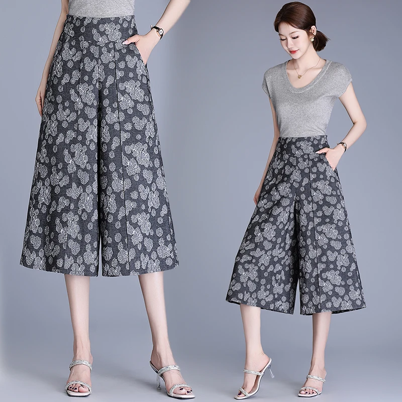 

High Waist Cotton Linen Seven-Eight Pants Women Summer 2025 New Sle Slimming Loose Small Size Eight Skirt Pants