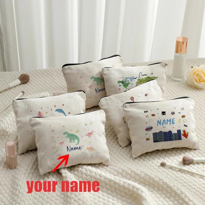 Customizable with Name Pastel Dinosaur Vintage Circus Sea Animal Patterns Toiletry Makeup Travel Bag Boy Childrens Friends Gifts