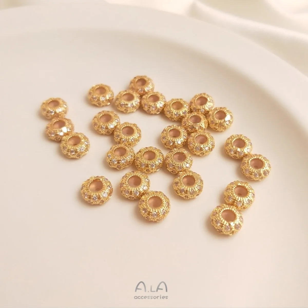 1pcs 7.5x4mm14K Gold Micro Zircon Silicone Adjustable Position Beads Jewelry Making Supplies