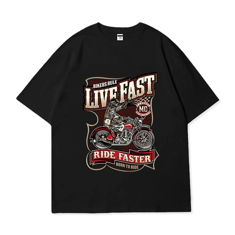 

Unisex Motorcycle Pattern T-shirt Cotton Loose Retro T-shirt Round Neck Casual Outdoor Streetwear Short Sleeves