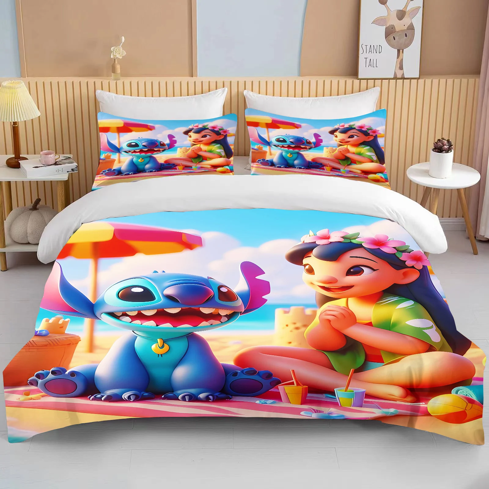 Disney Fashion Lilo Stitch Cartoon Anime Children Duvet Cover Set Comforter King Size Bedding Quilt Queen Twin Grade Bed Sheet