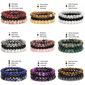 Kirykle conjuntos de pulseiras de pedra natural 3 tamanhos obsidiana hematita olho de tigre pulseiras masculinas para proteção de saúde joias alma 10 principais vendas obsidiana pulseira - №6