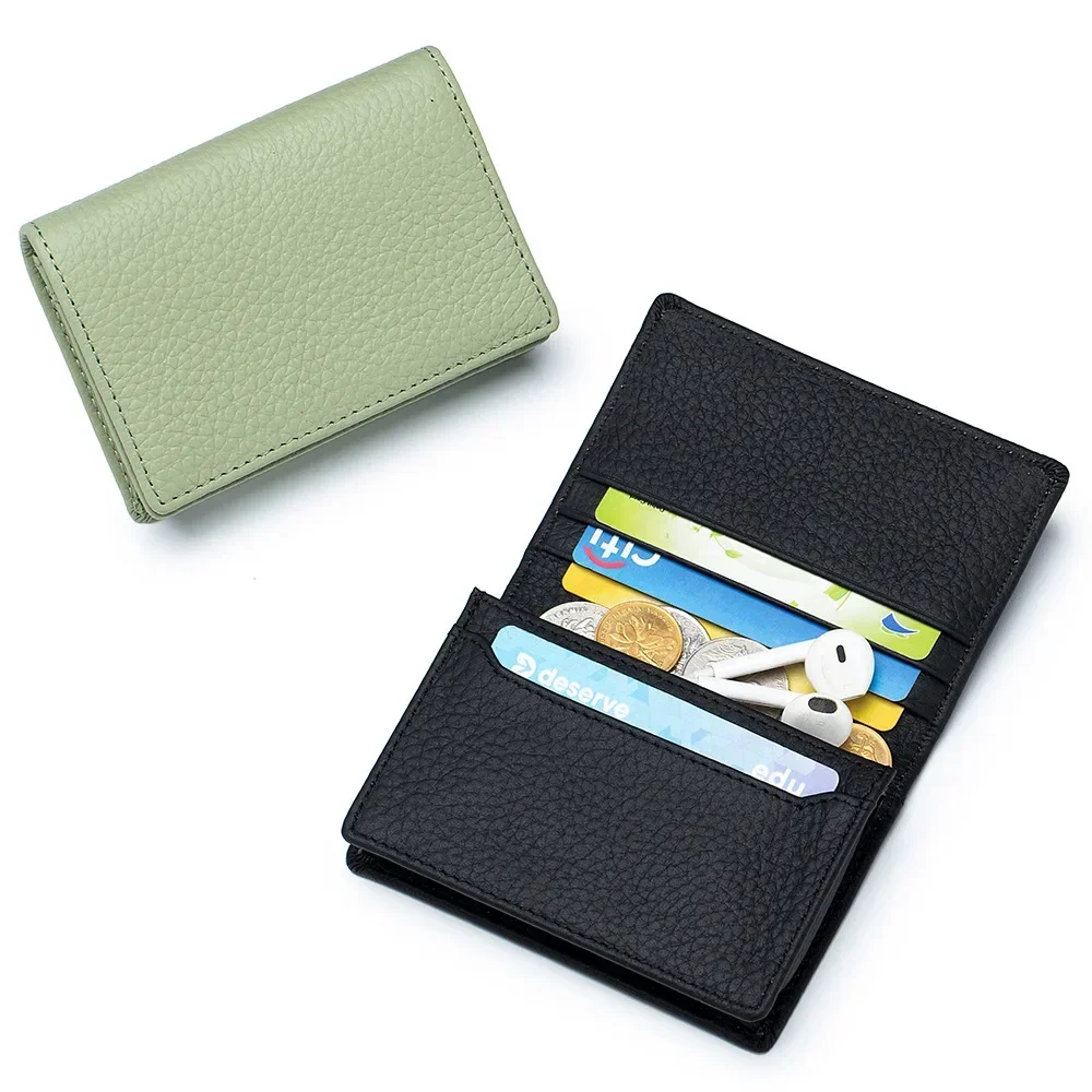 New Multi-functional Men Business Card Bags Large Capacity Top Layer Leather Credit Card Holder Women Zero Wallet Coins Purse