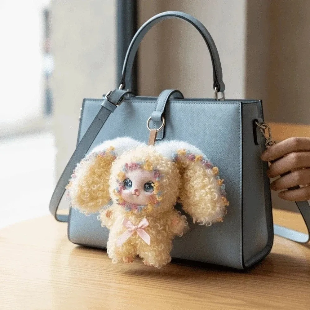 Big Ear Curly Hair Rabbit Doll Figures Bag Hanging Ornaments Rabbit Plush Keychain Fluffy Collectible Bunny Plush Doll Pendant