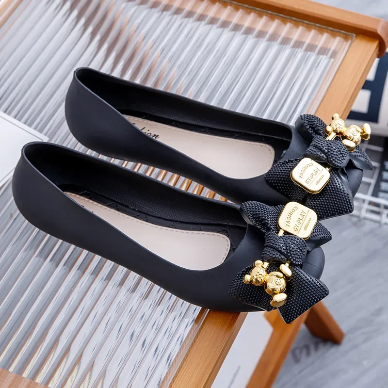 Women Fashion Light Weight Bow Tie Beach Rubber Flat Shoes Lady Casual Street & Home Comfort Slip on Loafers Zapatos Mujer A88