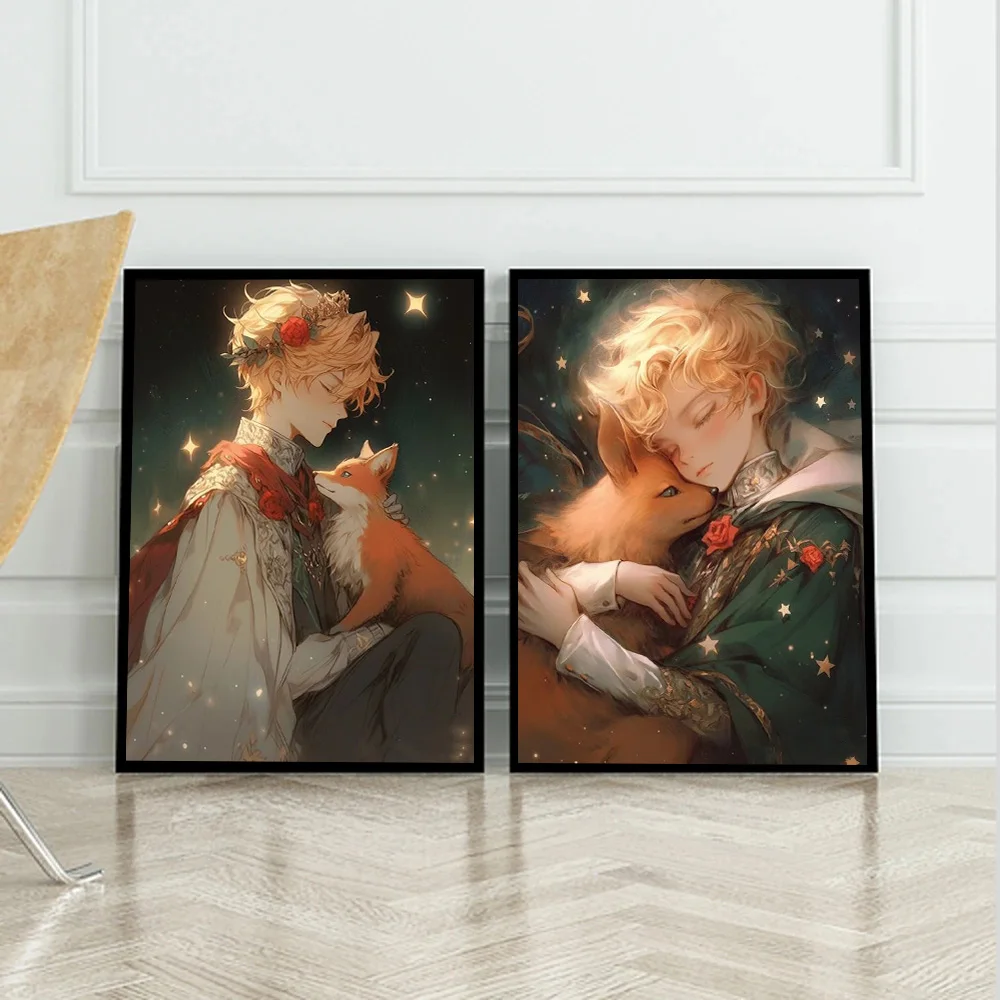 Peinture sur Toile Imprimée de Dessin Animé Petit Prince et Renard, Art Mural, Décoration de Maison, Cadeau pour Salon