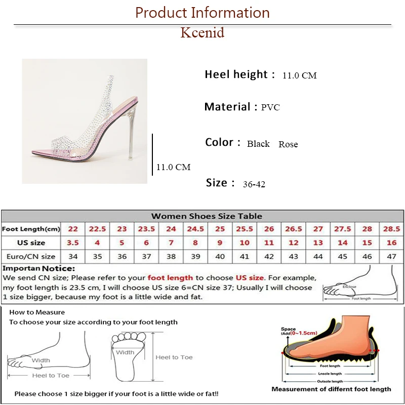 Kcenid seksowne przezroczyste PVC spiczaste noski sandały damskie kryształowe kryształy z przezroczystego obcasa szpilki z otwartym czubkiem