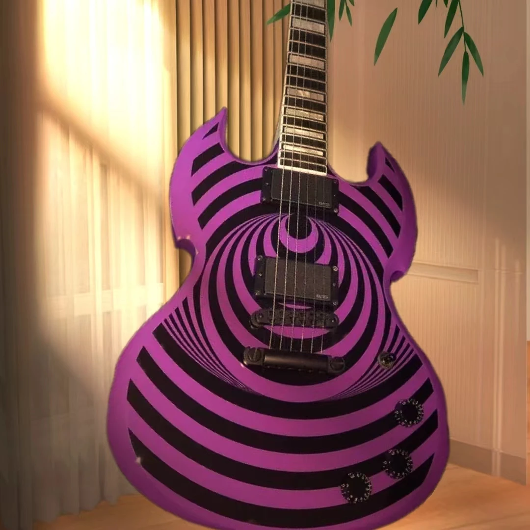 

Custom Zakk Wylde Audio Purple Barbarian Black Bullseye Electric Guitar，Black Hardware