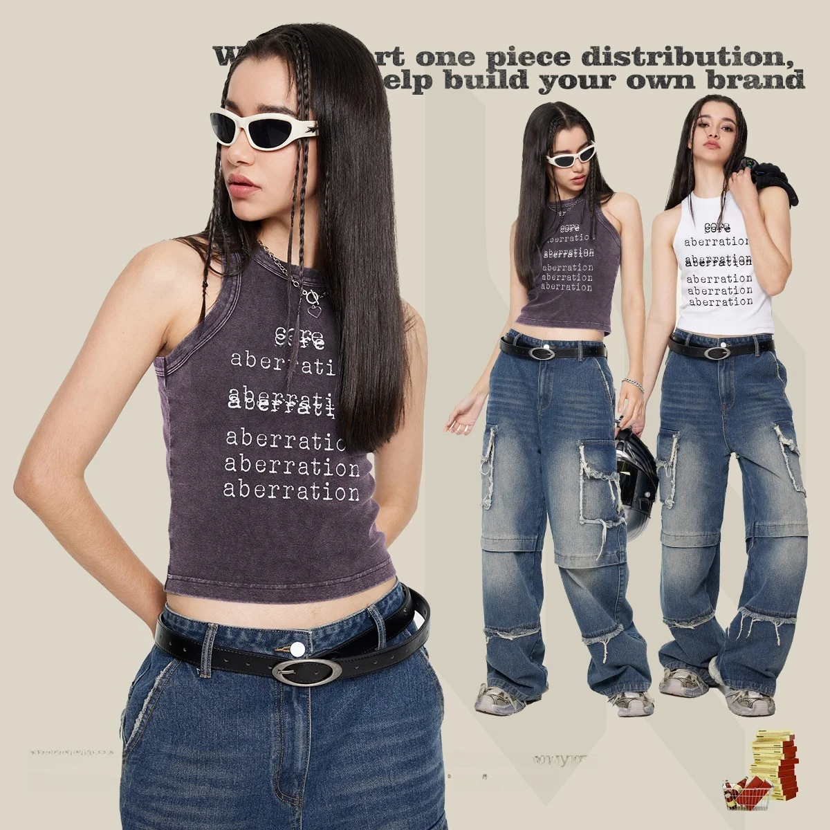 

Street Sle Hot Girl Letter Print round Ne Vest Women's Summer New Sweet Spicy Waed Outwear Tank Top ort Slim Fit