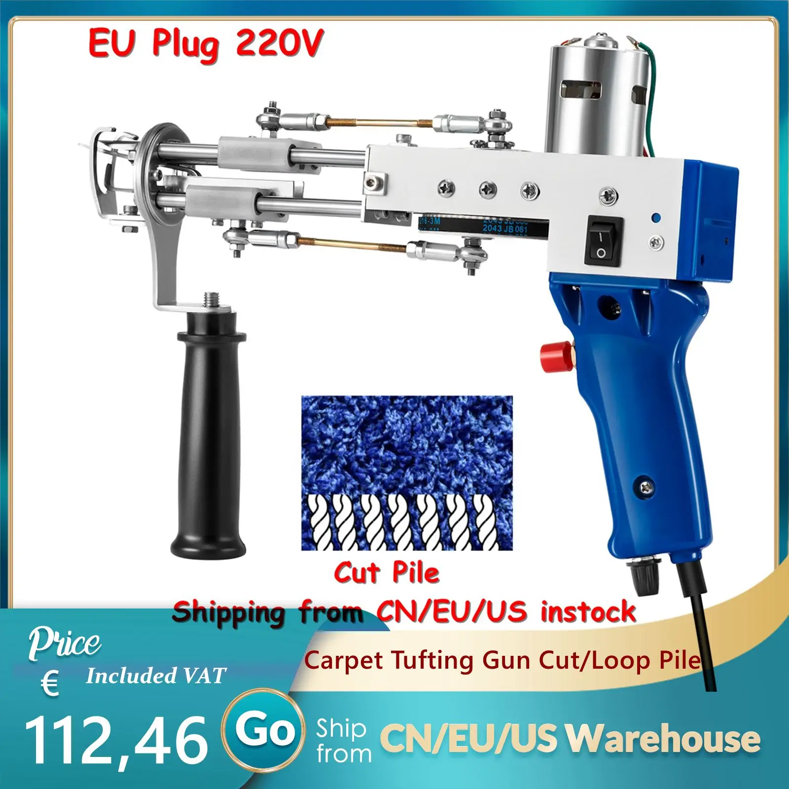 

110-240V Electric Carpet Tufting Gun Cut/Loop Pile Embroidery Machine Hand Portable Flocking Machine for Carpet Weaving Rug Tuft