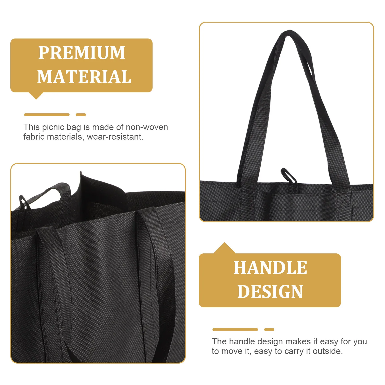 

5Pcs Non-Woven Picnic Bags Durable Wear-Resistant Portable Insulated Food Carrier Large Capacity Lunch Tote Shopping Bags