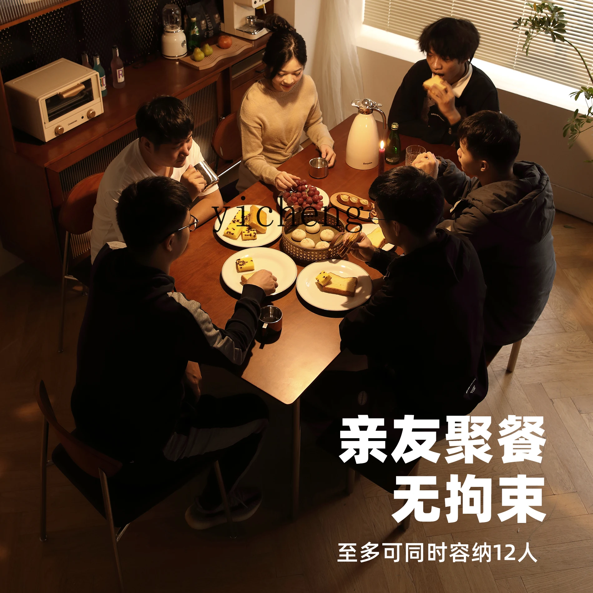 DSA small apartment medium and ancient style dining table and chair combination household rectangular table restaurant
