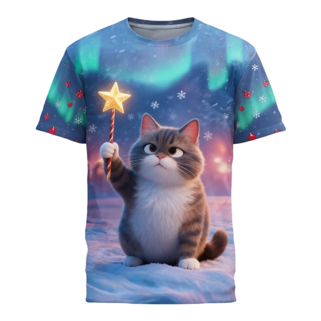 

Christmas Theme Cat Graphic T Shirt For Men Cute Printed Women's Short Sleeve Casual Men's T-shirt Trend Boy's Tees Men Clothing