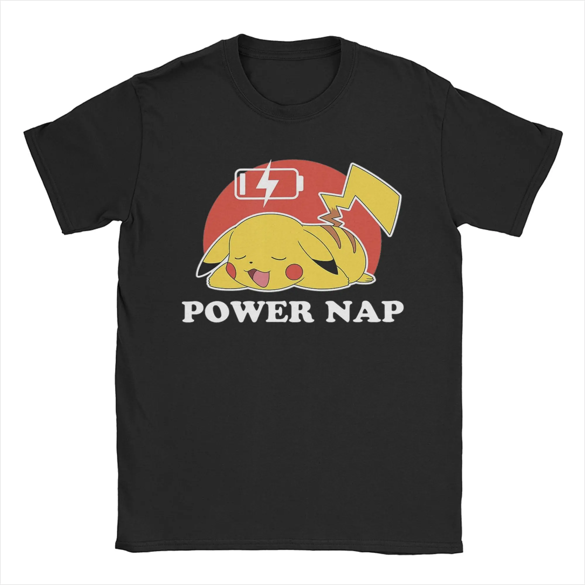 Pokemon Pikachu Power Nap Tee Shirt for Men Women Graphic Printing T Shirts Kawaii Cartoon Cotton Clothes