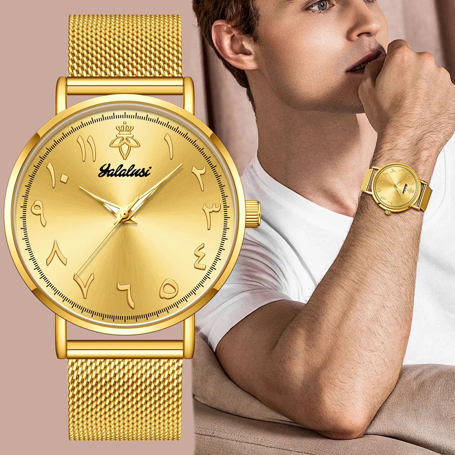 YaLaLuSi Fashionable Men’s Quartz Watch with Distinctive Arabic Numerals Dial – A Minimalist, Casual Gift Reloj Mujer
