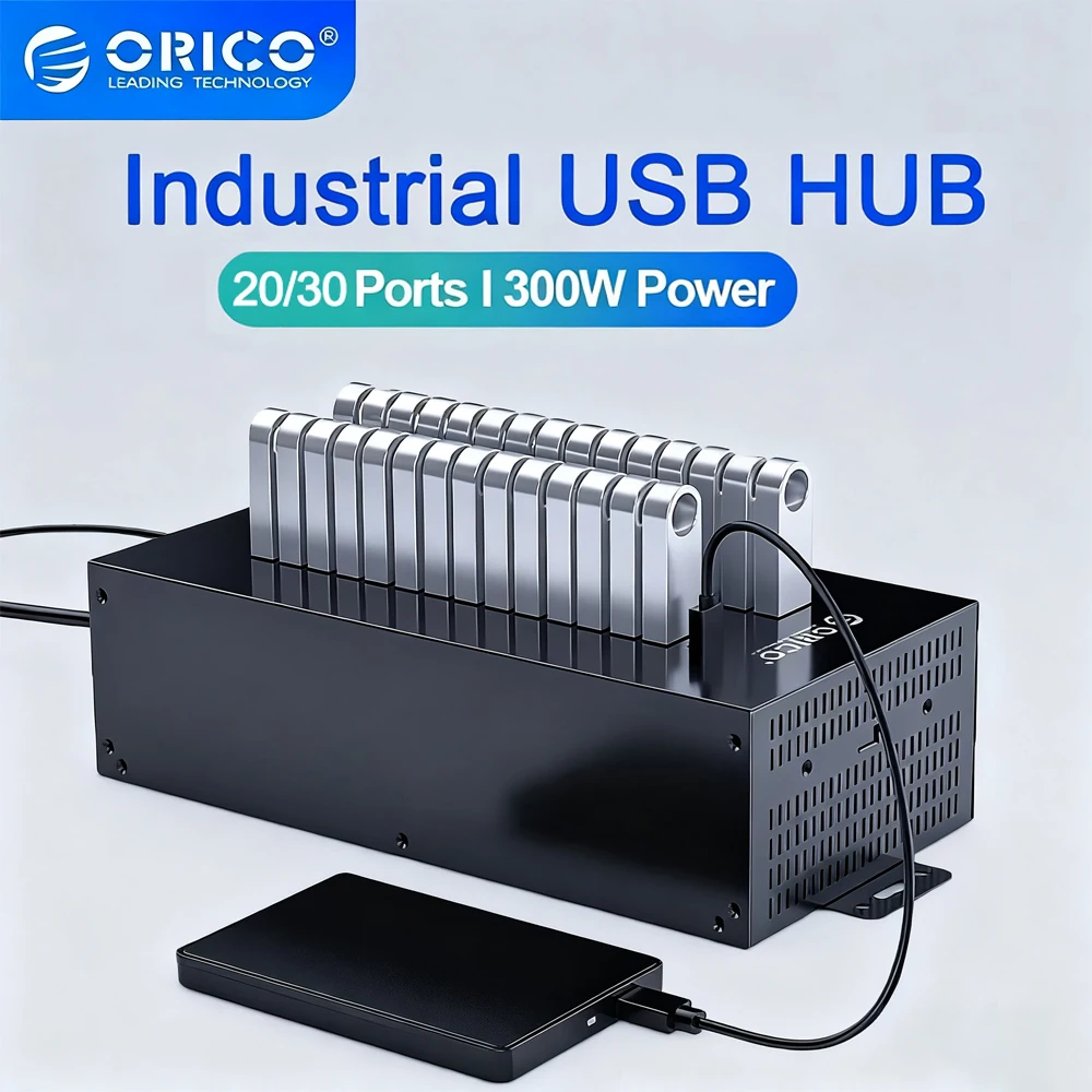 

ORICO 20/30 портов USB-концентратор Разветвитель USB2.0 с отдельной группой питания 300 Вт для тестирования данных U-диска Репликация партии для ноутбука ПК