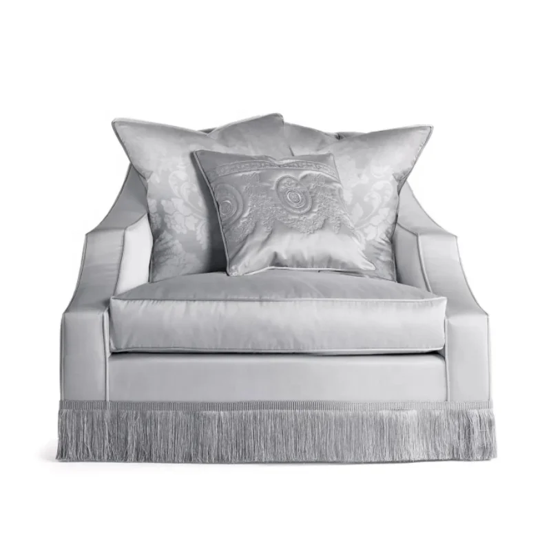 &Furniture Wheidon Sofa Couch Designer Fringed Sofa Armchair in Velvet for Living Room Luxury Home Club - view 4