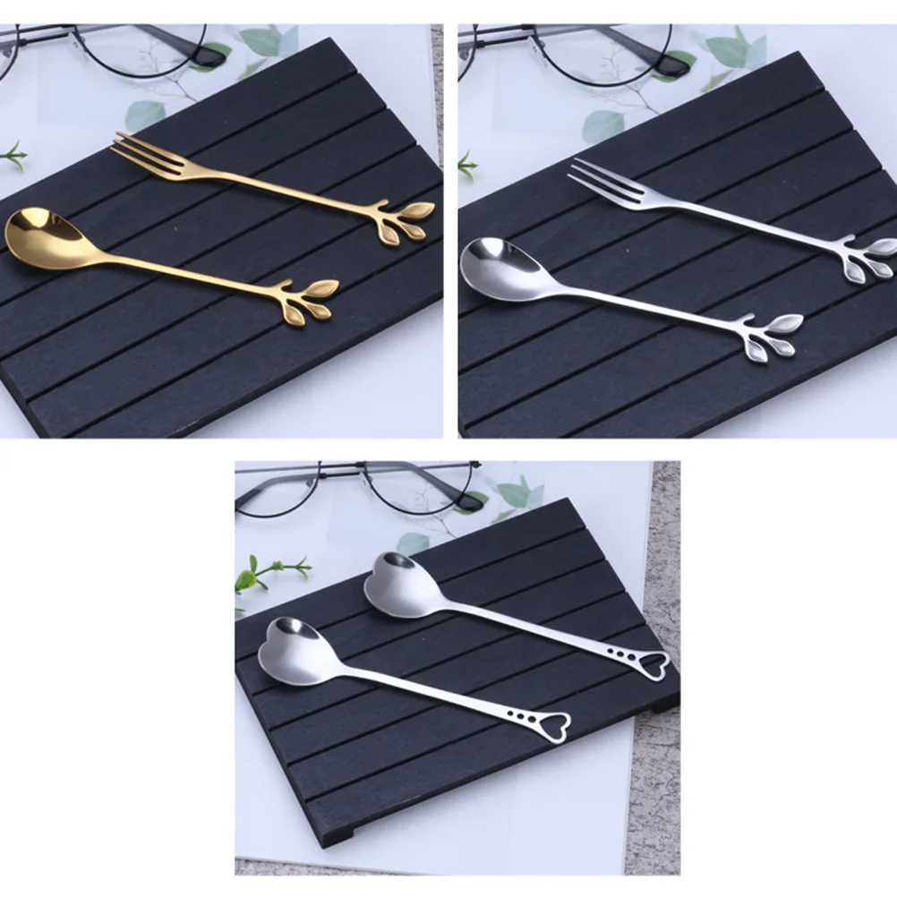 

2pcs Leaf Shape Stainless Steel Spoon Long Handle Polished Coffee Dessert Ice Cream Scoop For Tea Cappuccino Salad Golden