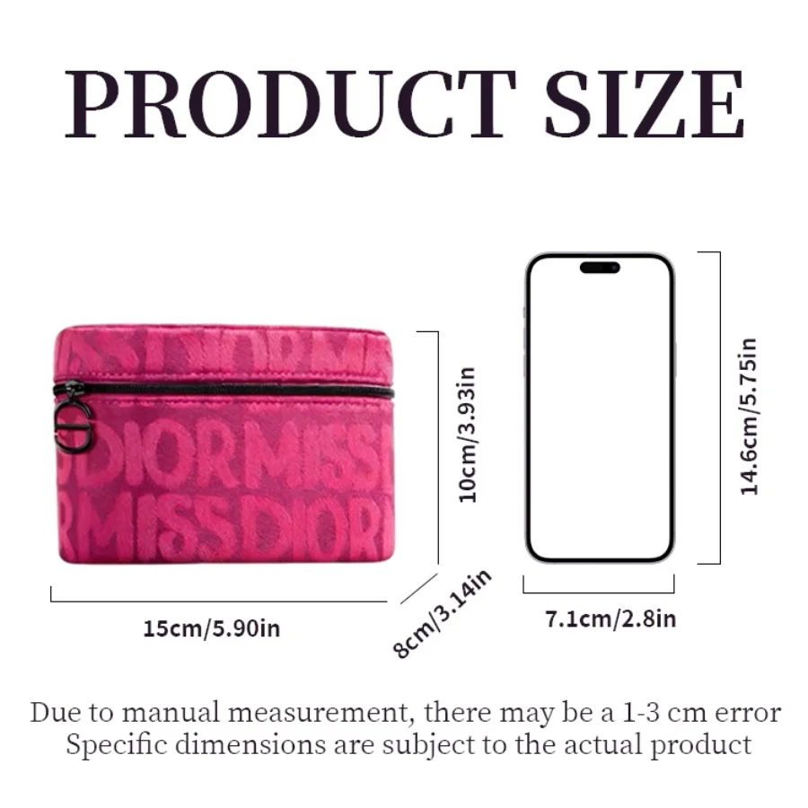 Dior’s Bag Pink Cosmetic Bag For Women Fashion Zipper Makeup Storage Pouch With Brand Print Ideal Beauty Organizer For Daily Use - view 6