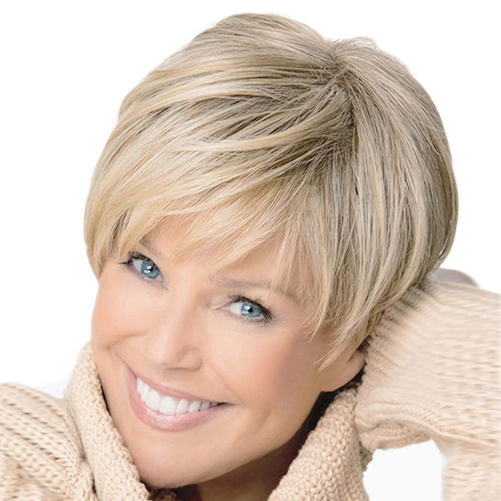 

Женский короткий многослойный парик блонд с мелированием, термостойкий, из синтетических волос, для повседневной носки