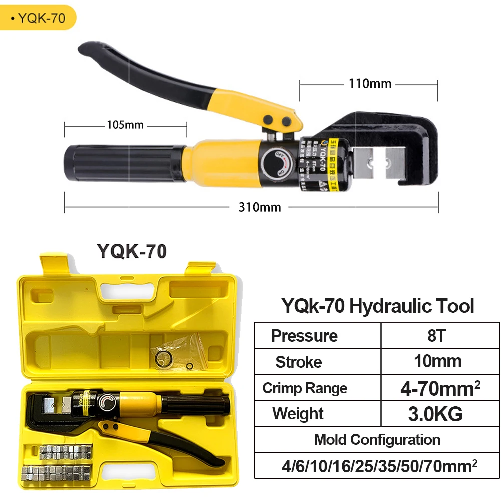 Imagem -03 - Ferramenta de Crimpagem Hidráulica Doméstica Yqk70 Alicador de Crimpagem Terminal Pressão 58t 4-70 Mm² Cabo Diy