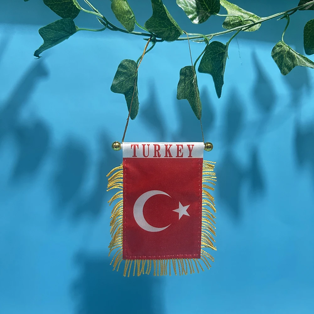 (SKY FLAG)Turkey Car Window flag 8*12cm Polyester double side printed Turkey Hanging pennant Flags Turkey Mini flag