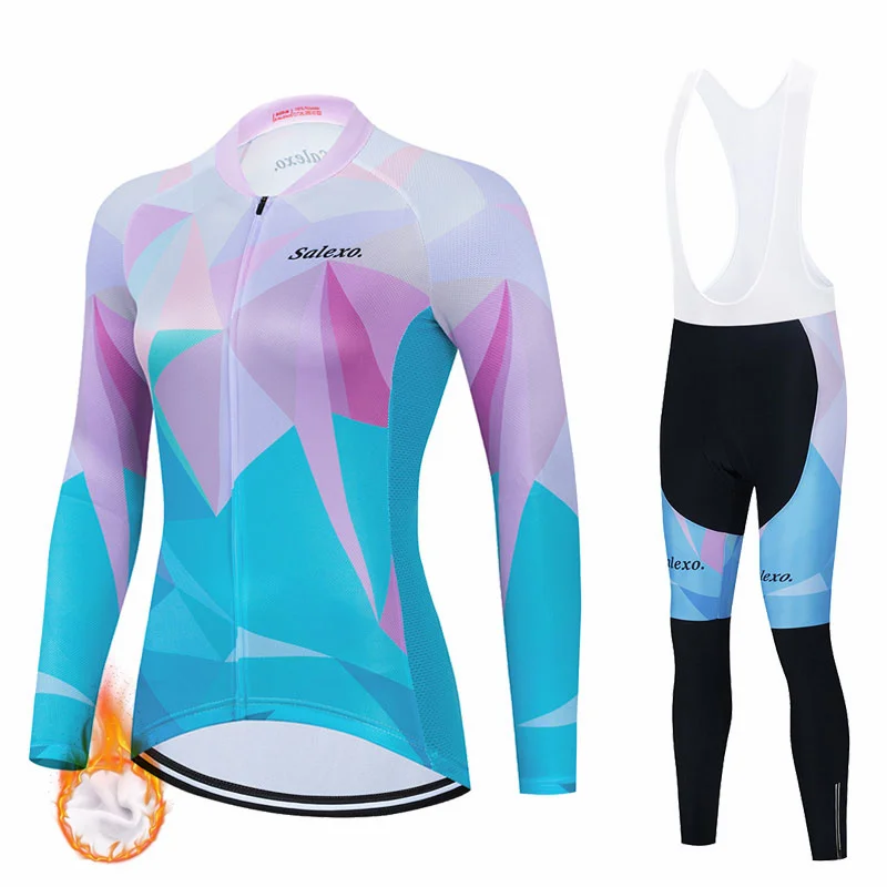 2023 Women Fashion Winter Fleece Cycling Jersey Set Bib Gel Pants Suit Ropa Ciclismo Bicycle Wear MTB Bike Jersey Bicicleta Kit