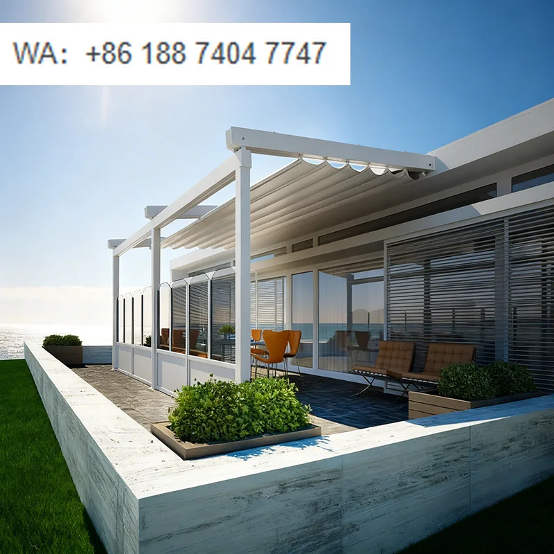 

Electric Retractable Luxury PVC Roof Skylight Outdoor Aluminum Frame Remote Control Waterproof Balcony Patio Awning Rain Canopy