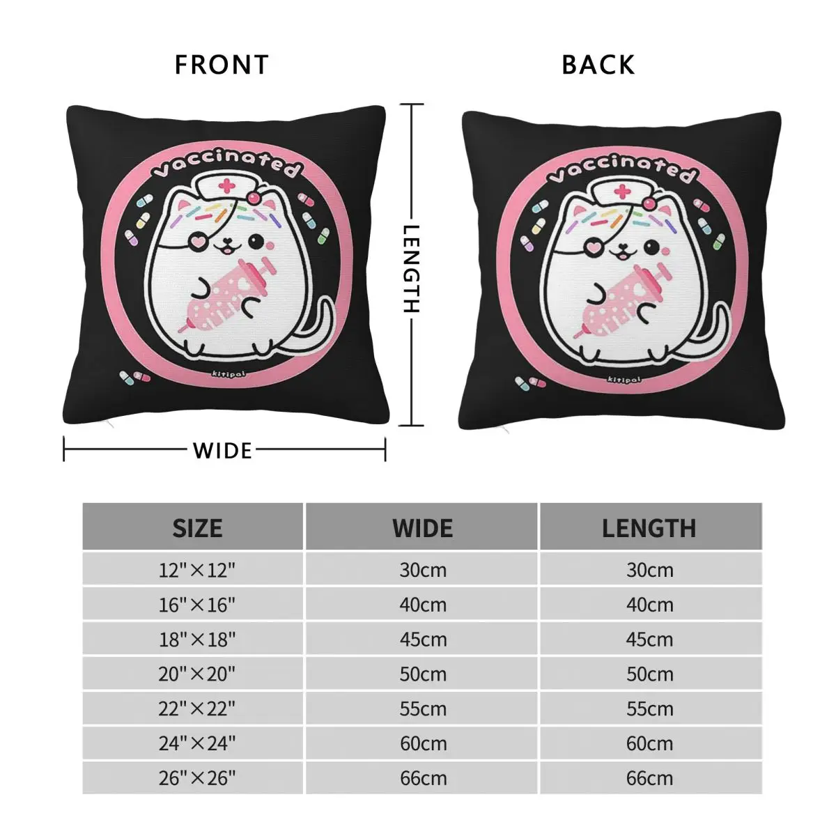 Kitipai Kitty Cat Nurse Vaccinated Square Pillowcase Pillow Cover Cushion Zip Decorative Comfort Throw Pillow for Home Sofa