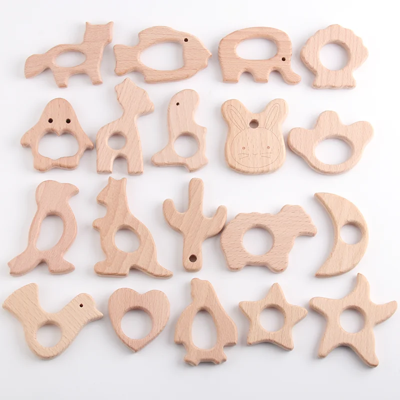 BPA Free Various Shape Beach Wood Baby Pacifier Teether Wooden Newborn Teething Ring Unfinished Baby Accessories Toys