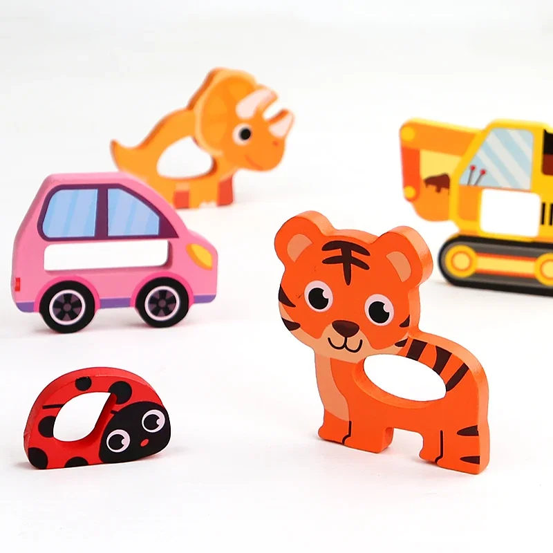 만화 동물 패턴 퍼즐 보드 게임 몬테소리 3D 나무 퍼즐 어린이 교육용 학습 장난감 선물