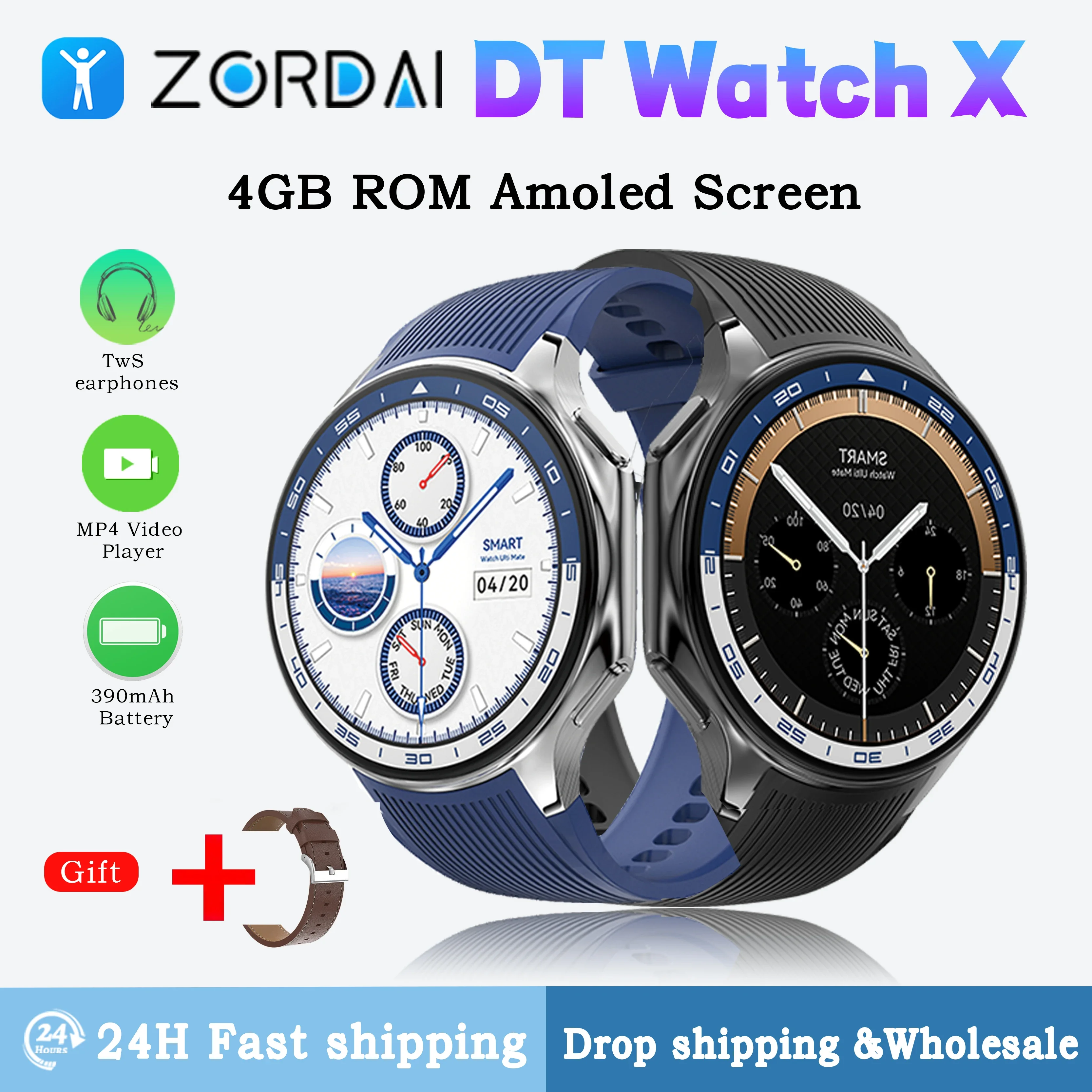 

Zordai DTWX Smart Watch Men Women Wearable Smartwatch For iPhone Samsung Huawei Amoled Screen Heart Rate Weather GPS Compass