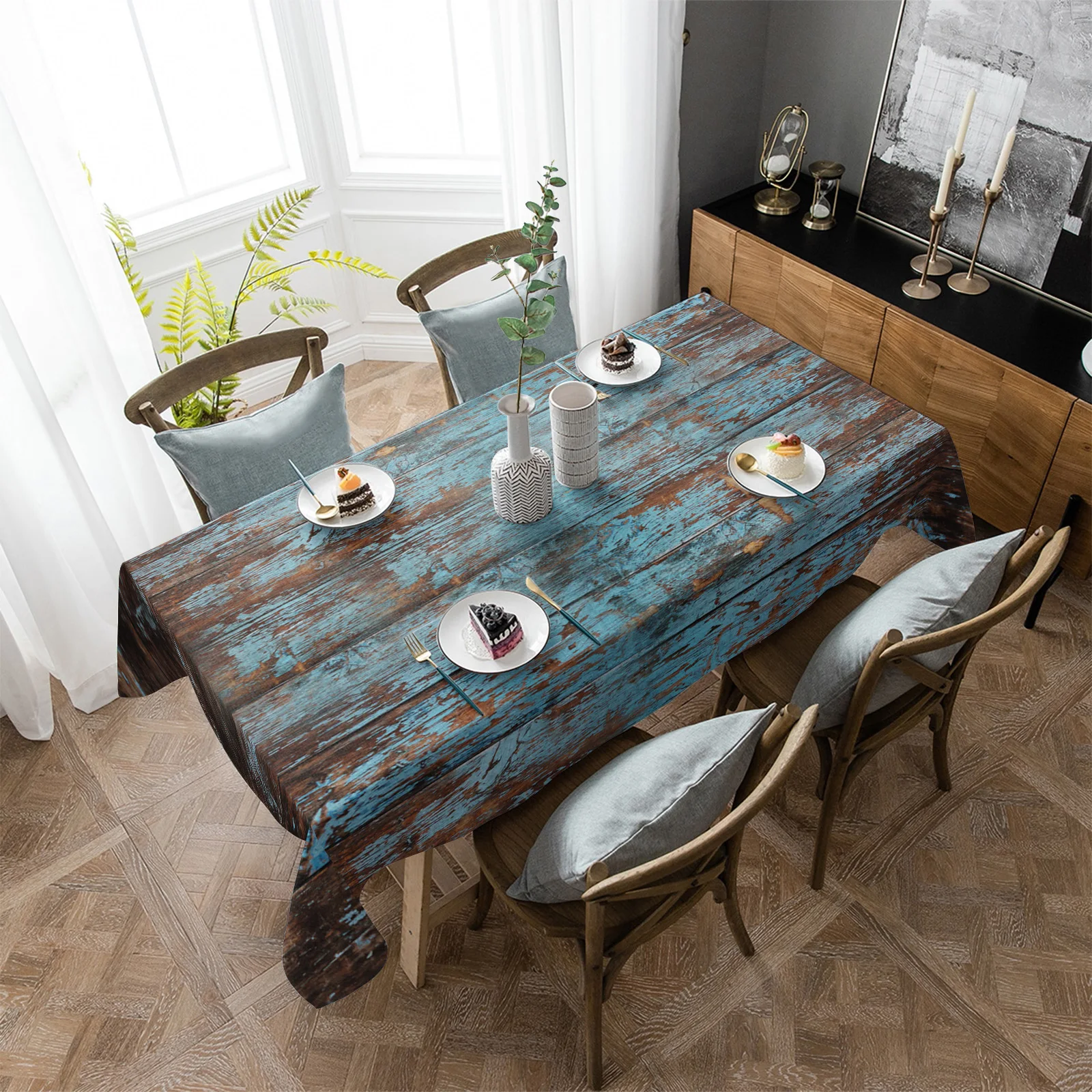 

Wood Grain Retro Waterproof Tablecloth Party Decorations Supplies Rectangle Table Cloth for Kitchen Table Decor
