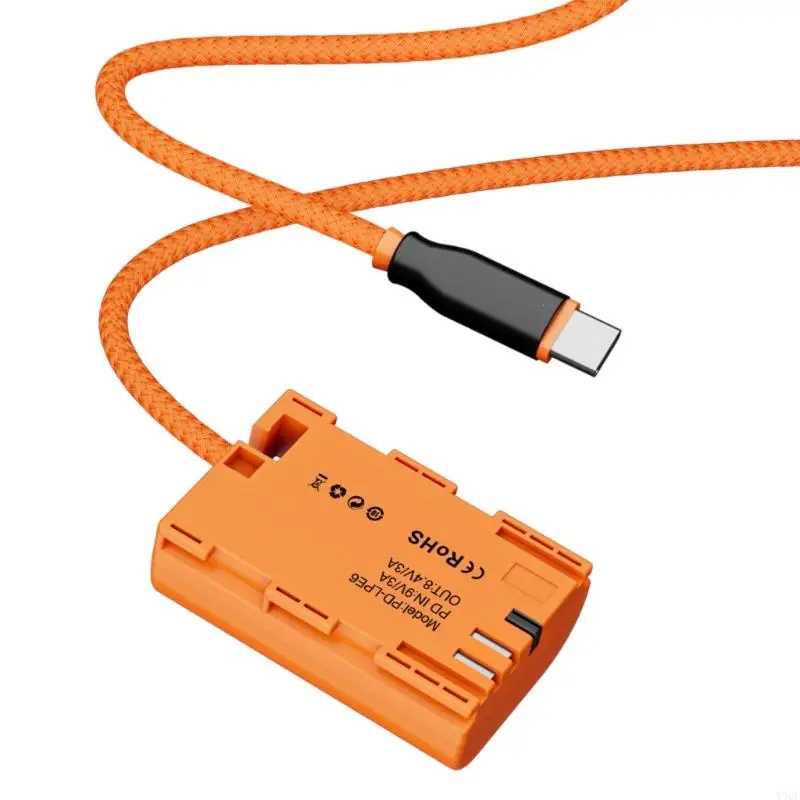 

Y4QF USB Type C PD 9V to LPE6 Battery for R5 80D 70D 60D 90D 5DIV Cameras Continuous Power Supply Cable