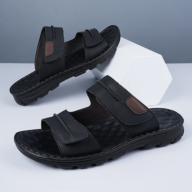 Sandals Men's New Beach Shoes Cowhide Slippers Outdoor Non-slip Thick-soled Leather Sandals for Me