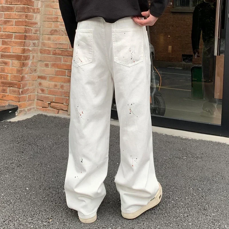 Men Streetwear Fashion Hip Hop Loose Casual White Denim Wide Leg Baggy Jeans Pants Cityboy Plus Size Y2k Jeans Trousers