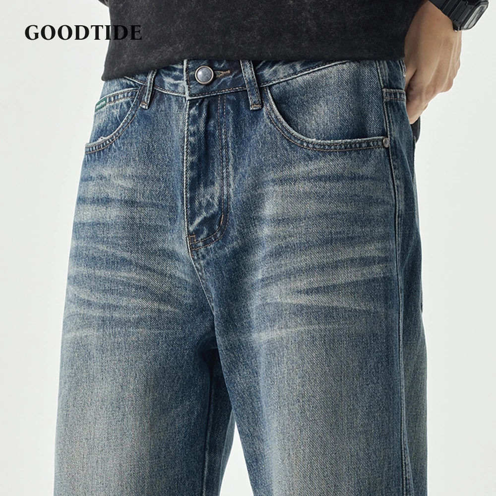 Fashion Men's Washed Straight Jeans 2025 Autumn New High Street Retro Casual Denim Trousers Size 28-40