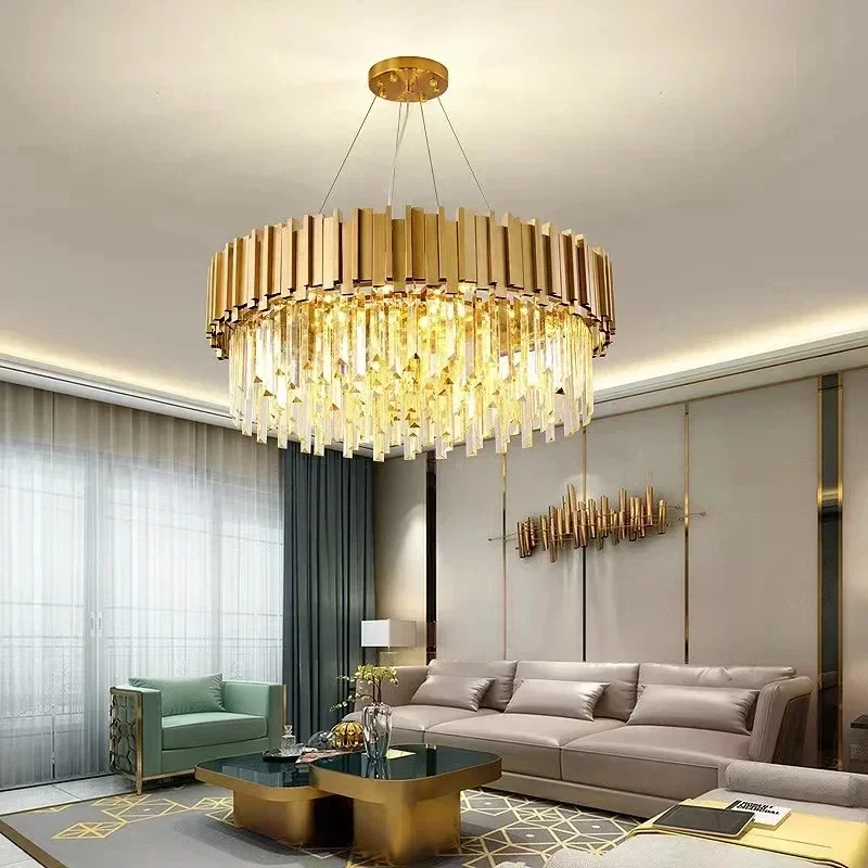 

Modern High-End Golden Crystal Chandelier Dining Room Rectangular Kitchen Living Room Hotel Home Decoration LED Chandelier