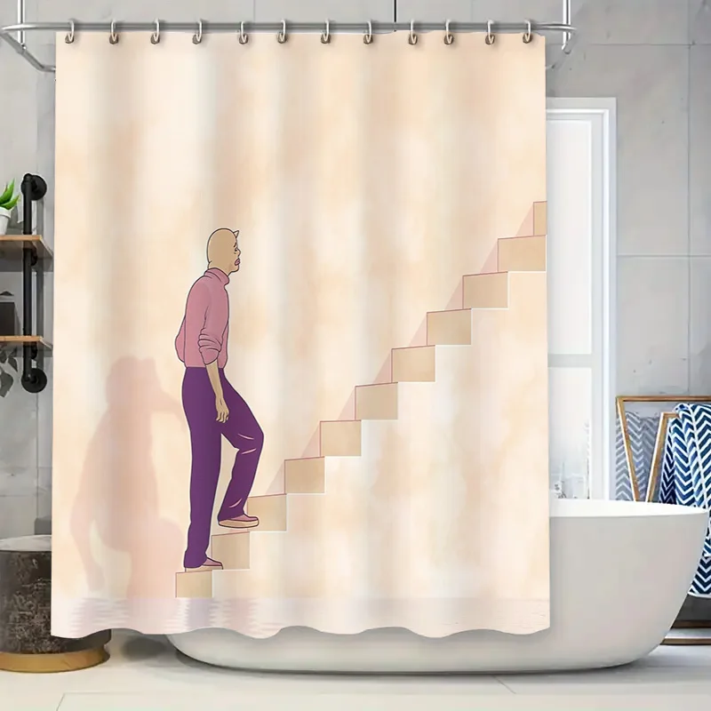 

Funny Man Climbing Stairs Shower Curtain Bathroom Decor Washable Fabric Modern Art Print Home Decor Trendy Wall Art