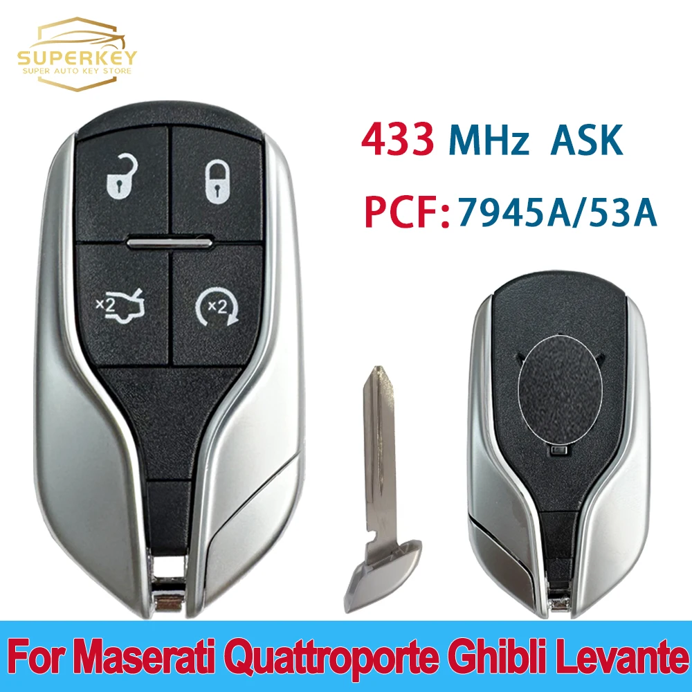 

SUPERKEY 4 buttons M3N-7393490 Keyless Go Smart Car Key 433MHz ID46 Chip For Maserati Quattroporte Ghibli Key 2014-2016
