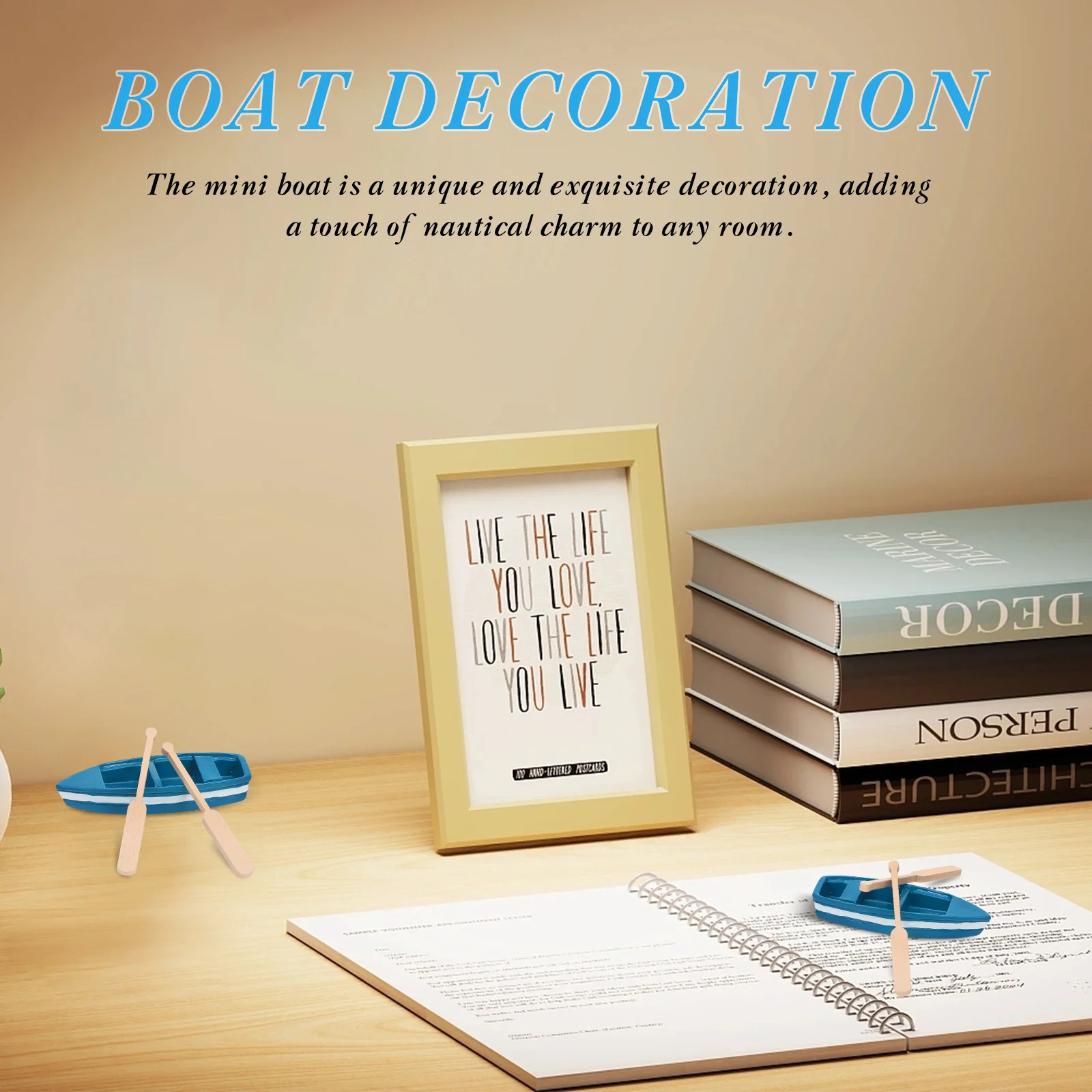 6 pièces Mini thème nautique océan chambre décor bateau bois rangée bateaux avec rames réaliste nautique décor à la maison table océan thème